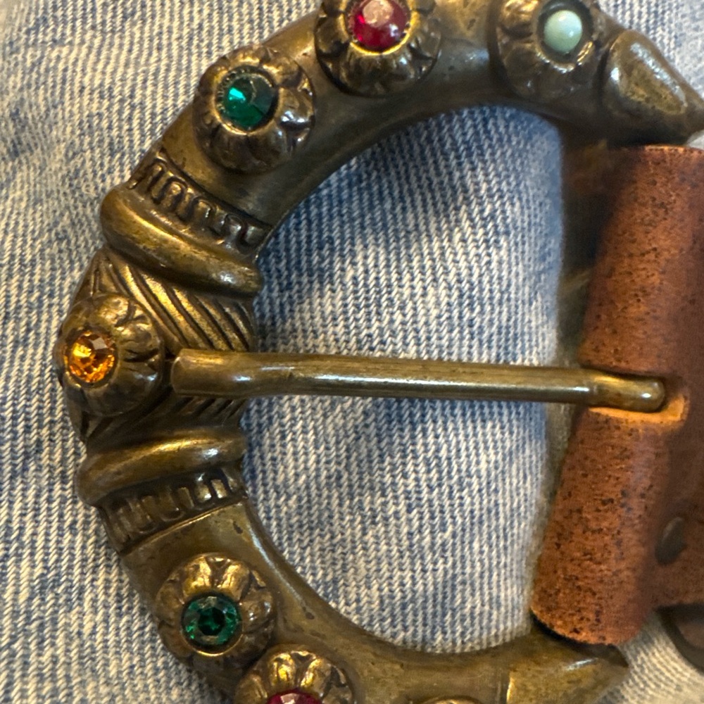 Nw Vintage Nanni Italy Studded Concho Leather Belt Jeweled Buckle Boho Western - Picture 4 of 10